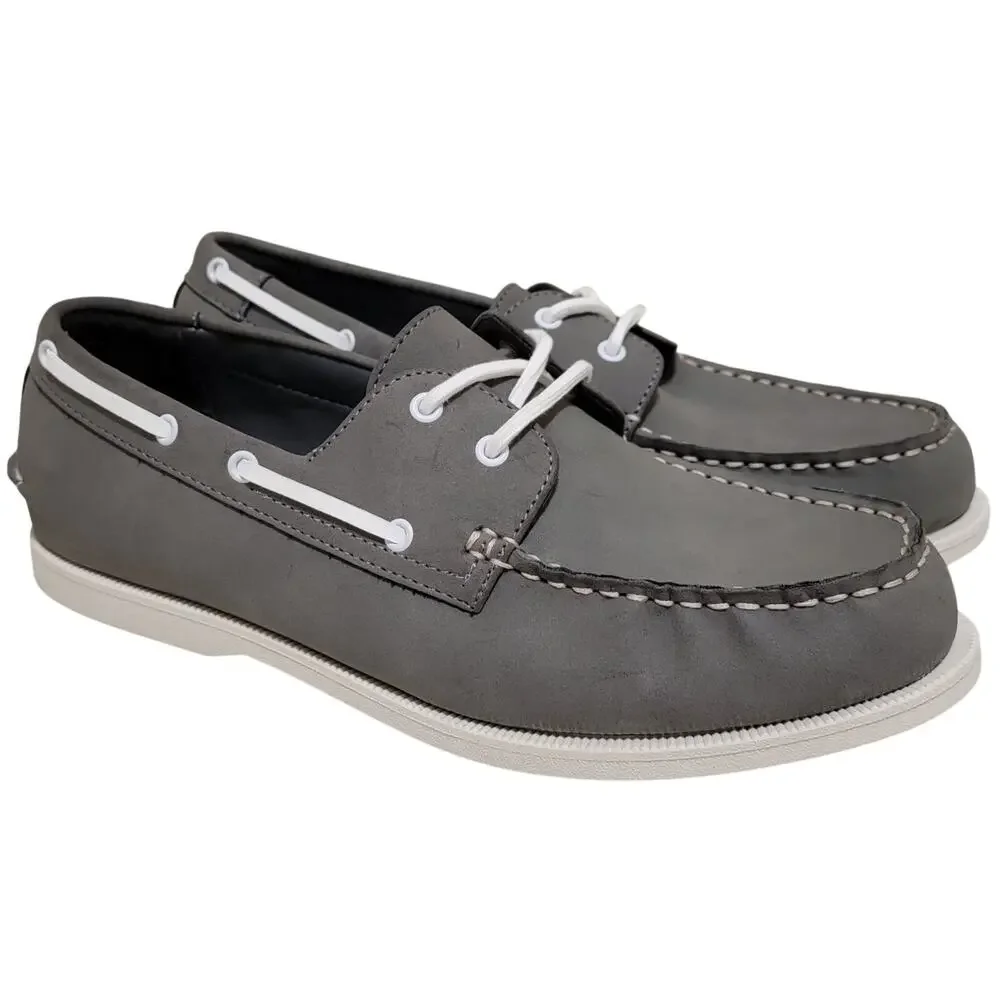 Club Room Men Elliot 2-Eye Casual Boat Shoes Size US 10M Grey Faux Leather